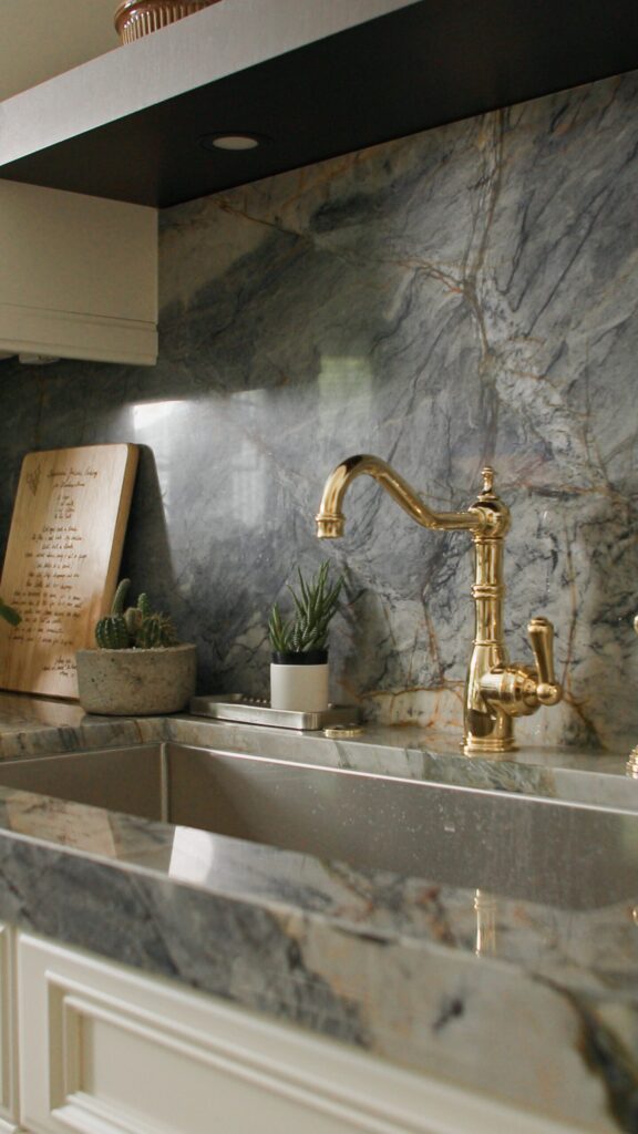 Fagan x Absolute Stone Grey Kitchen with Gold Sink